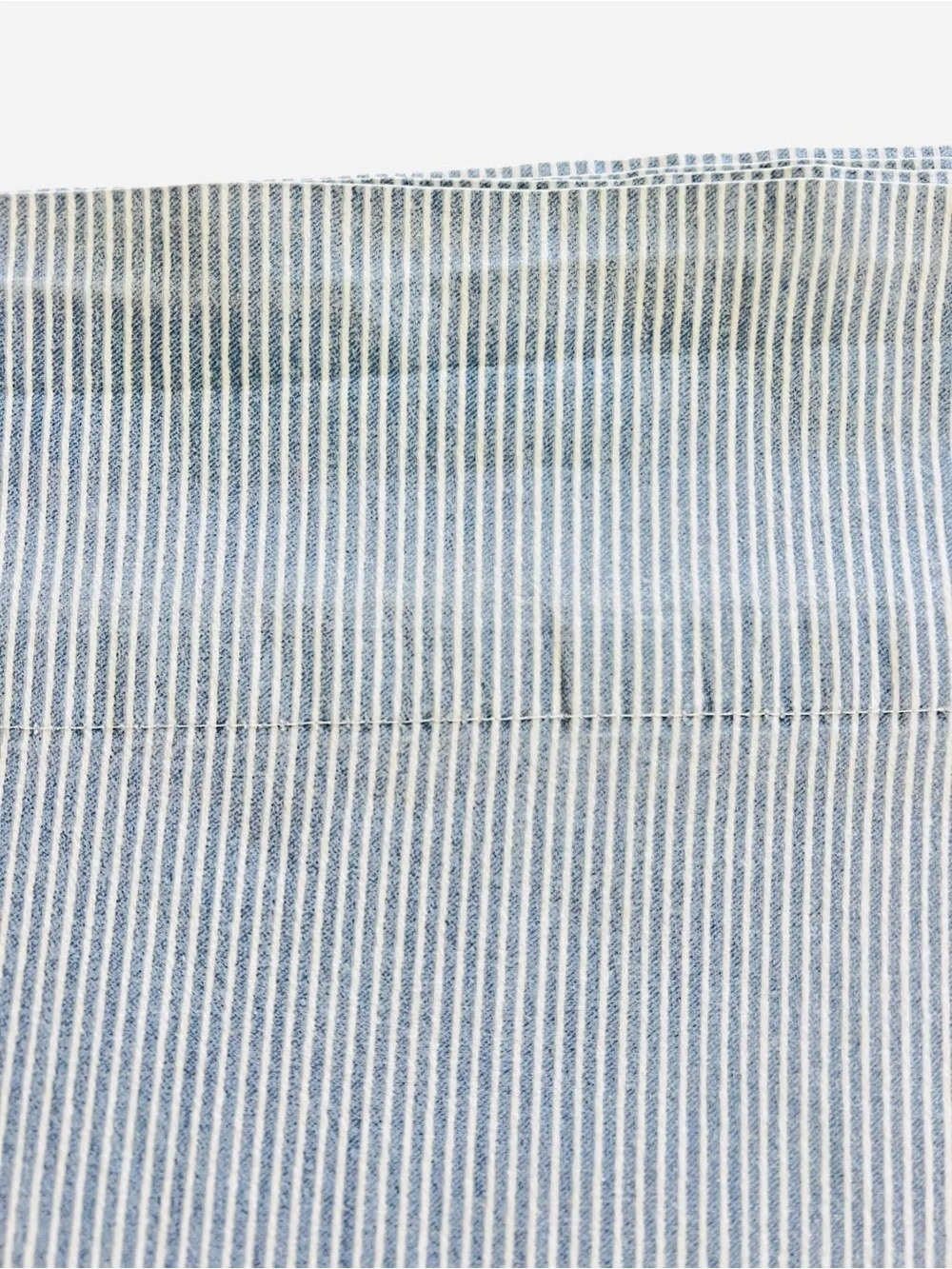 Lauren Ralph Lauren QUEEN Flat Sheet Blue White Chambray Stripe Farmhouse